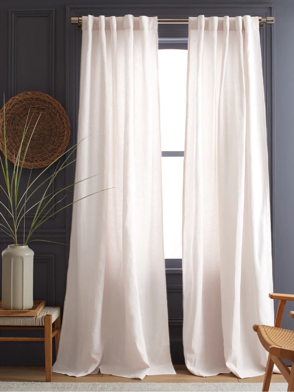 NWT QUINCE Set Of 2 48x96 Heavyweight European Linen Curtains White 0233